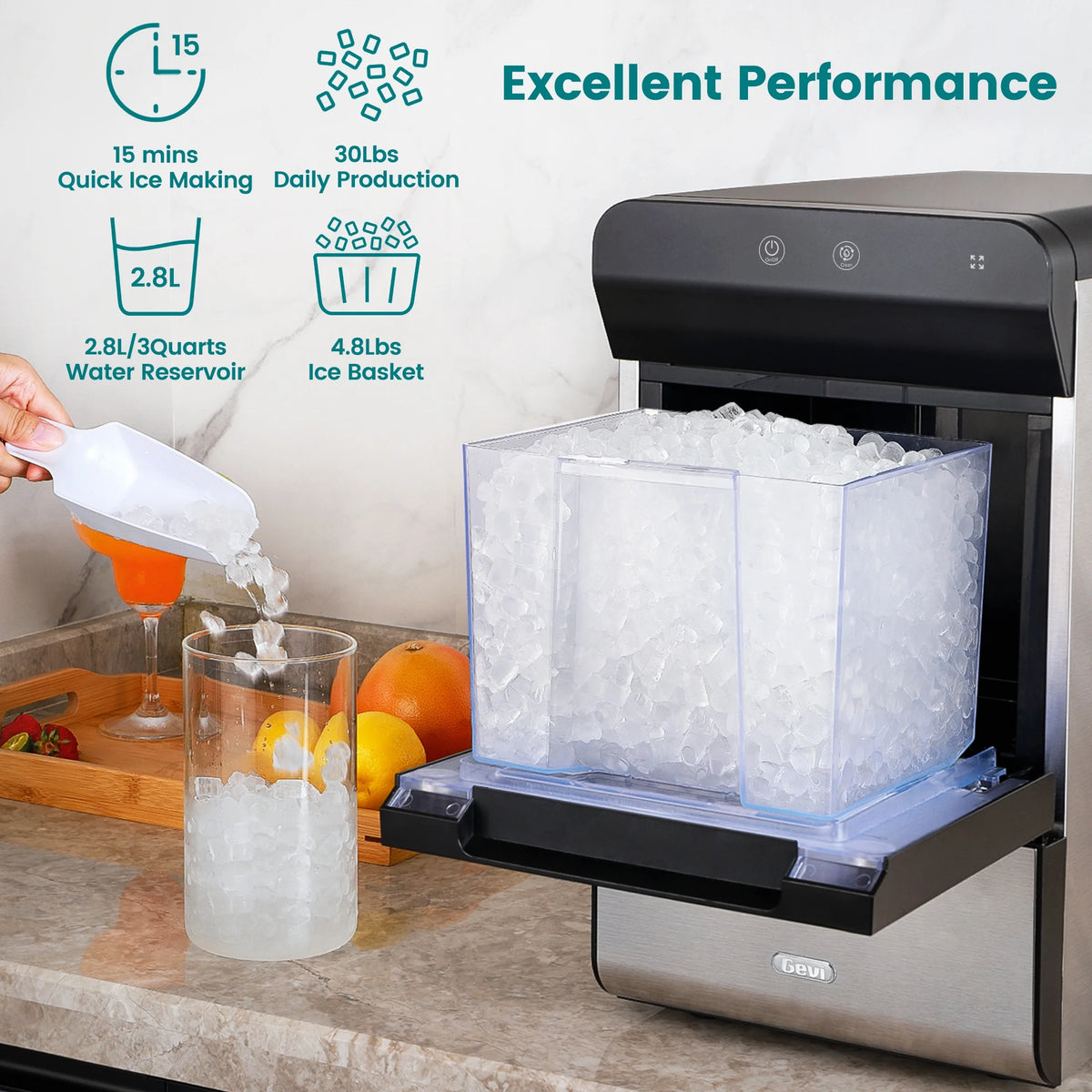 White Stainless Steel Countertop Nugget Ice Maker K4936