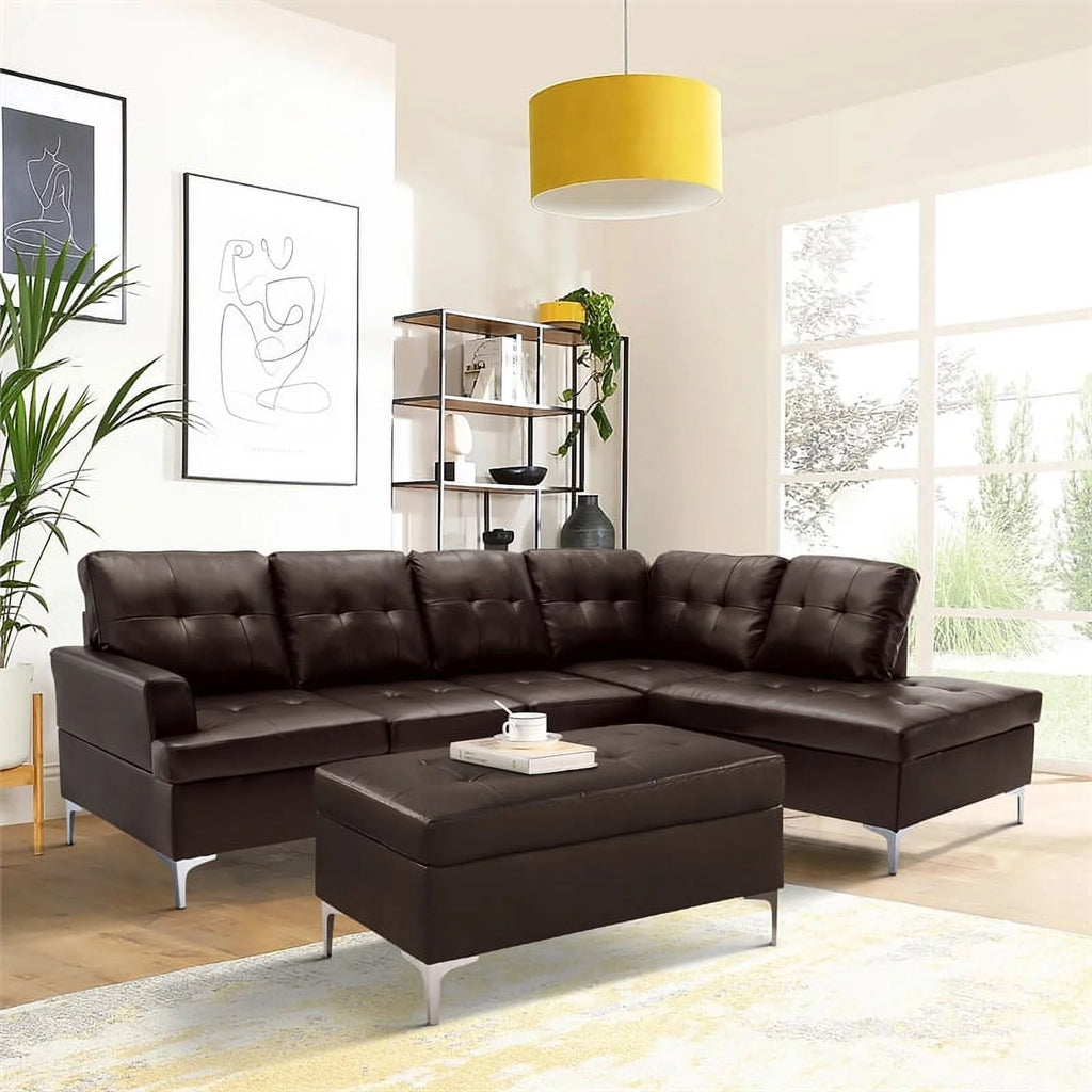 Brown Faux Leather Sectional Sofa U701887