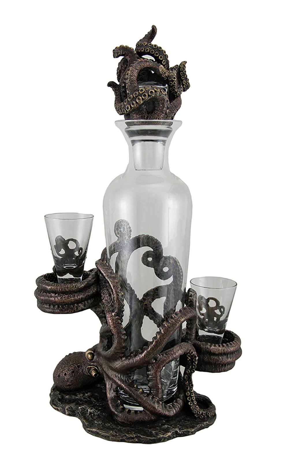Antique Bronze Finish Statue and Glass Decanter Set H73923