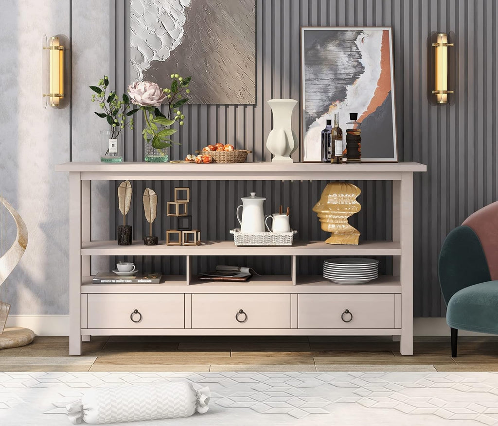 Solid Wood Console Table with 2 Storage Drawers and 1 Shelf, Black S986607