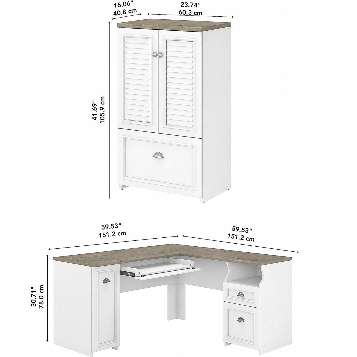 Gray L Shaped Desk with Storage Cabinet and File Drawer X499145