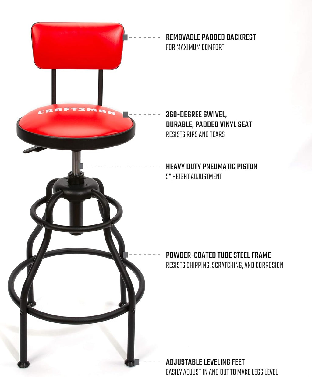 Adjustable Height Work Shop Stool, 29 to 34-inches Tall, 300-lb Capacity P499