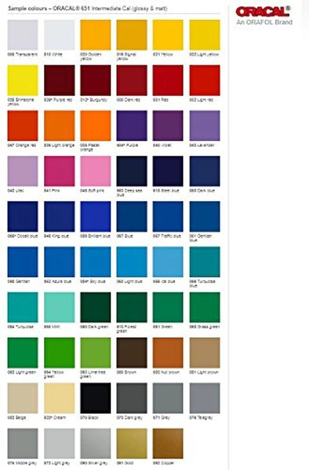 Oracal 651 5ft Assortment 63 Colors Y731
