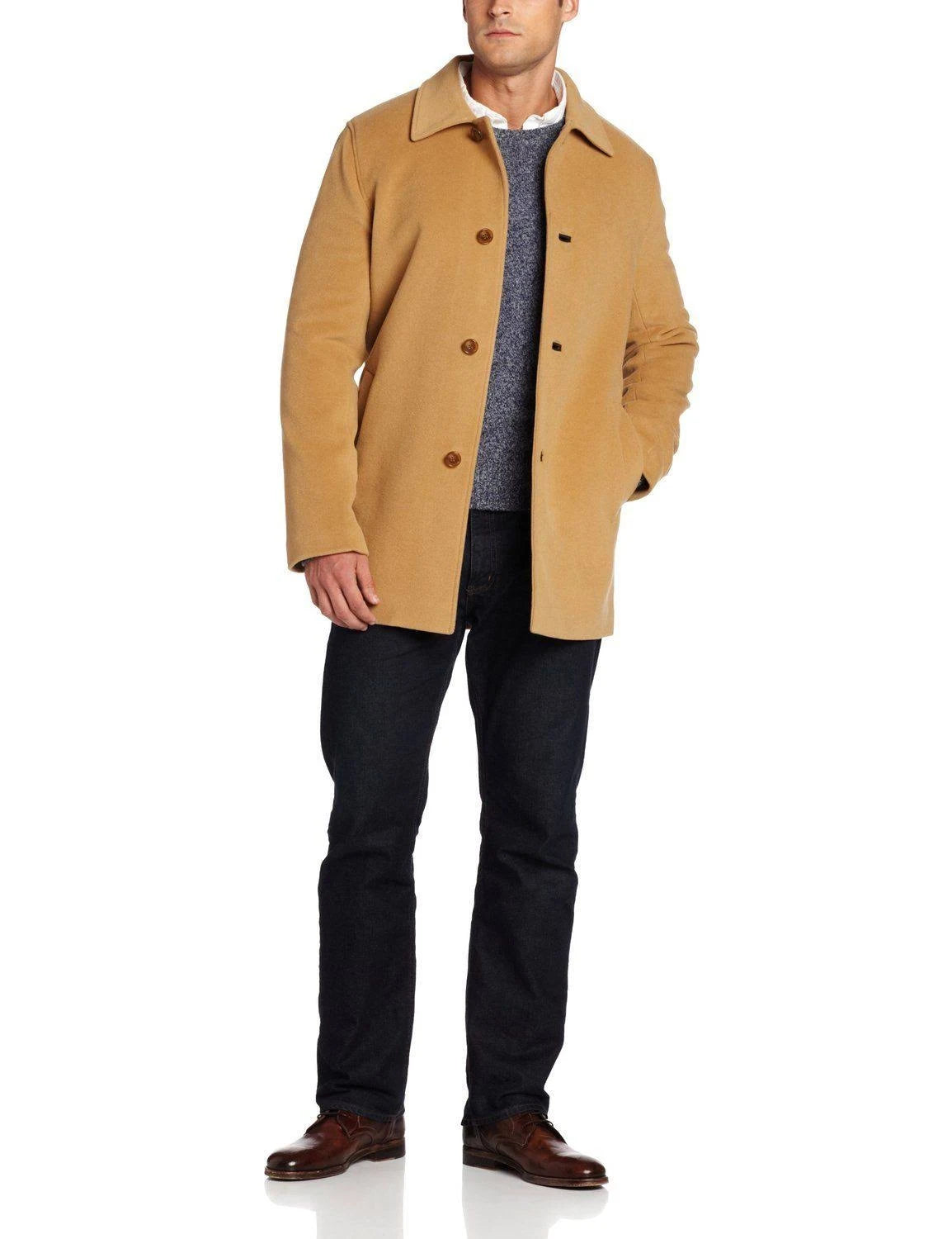 Mens 3-button Cashmere Wool Topcoat In Camel G73013