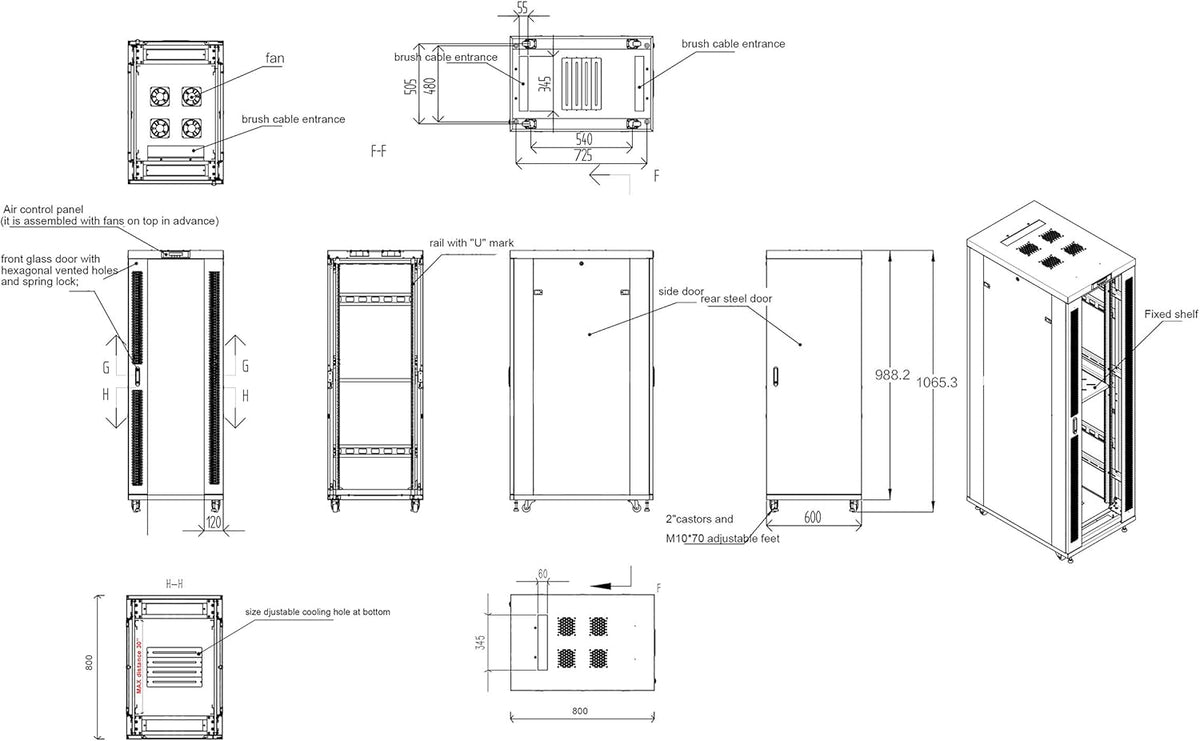 18U Locking Server Rack Cabinet with Casters O6670