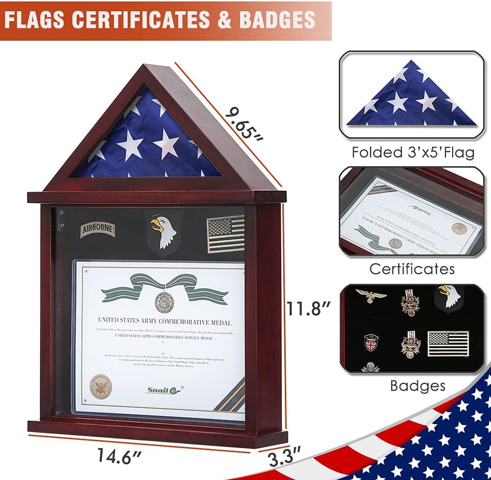 Large Military Shadow Box Flag Display Case with Certificate Holder H652