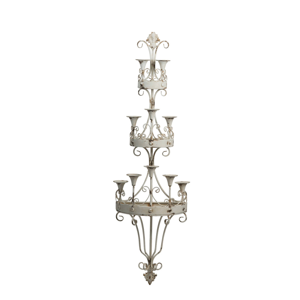 Distressed White Candle Holder I911