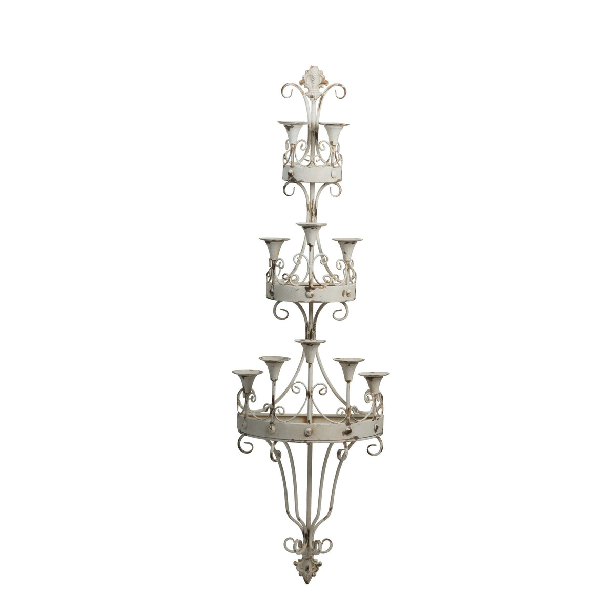 Distressed White Candle Holder I911