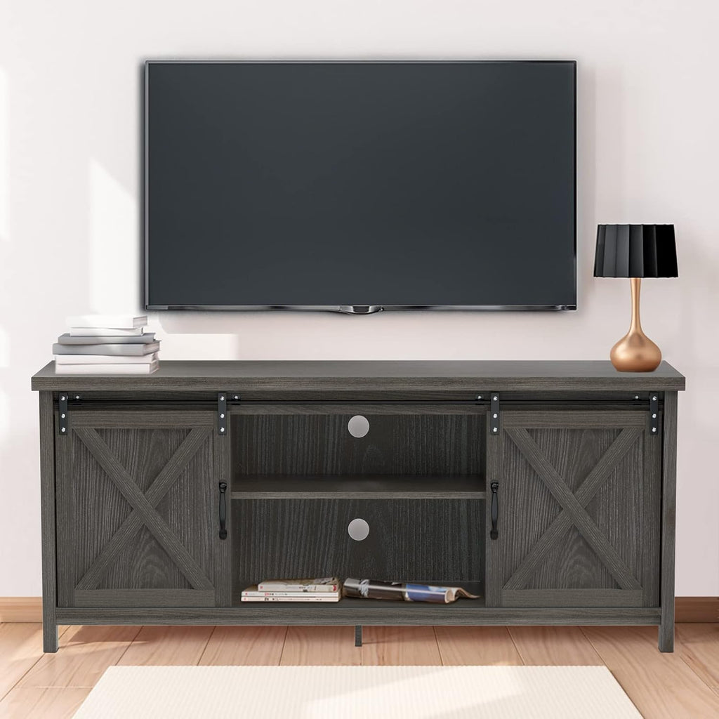 Grey Farmhouse TV Stand with Sliding Barn Doors M230