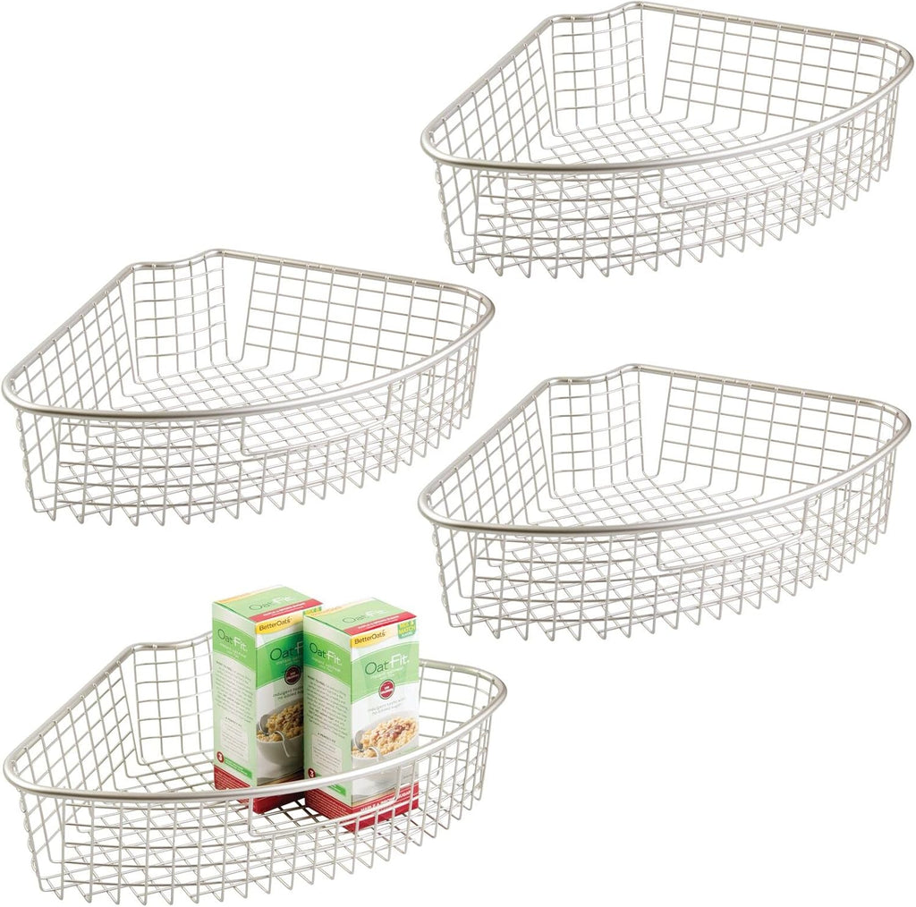 Metal Lazy Susan Storage Organizer Basket with Front Handle - 4 Pack I76037