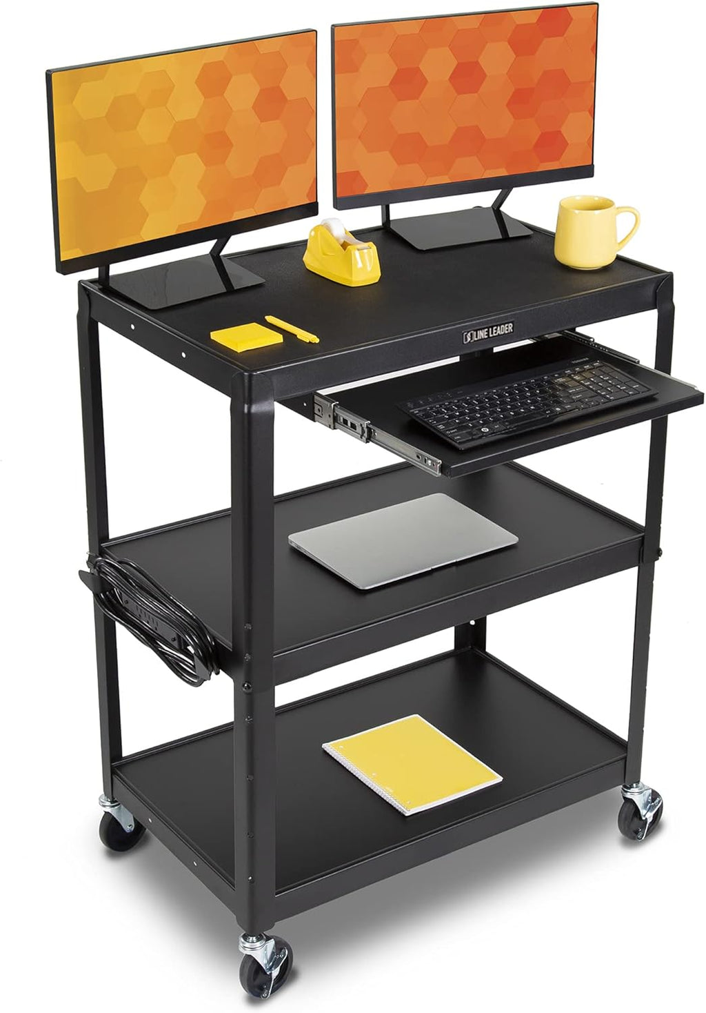 Extra Wide AV Cart with Lockable Wheels and Keyboard Tray W3877