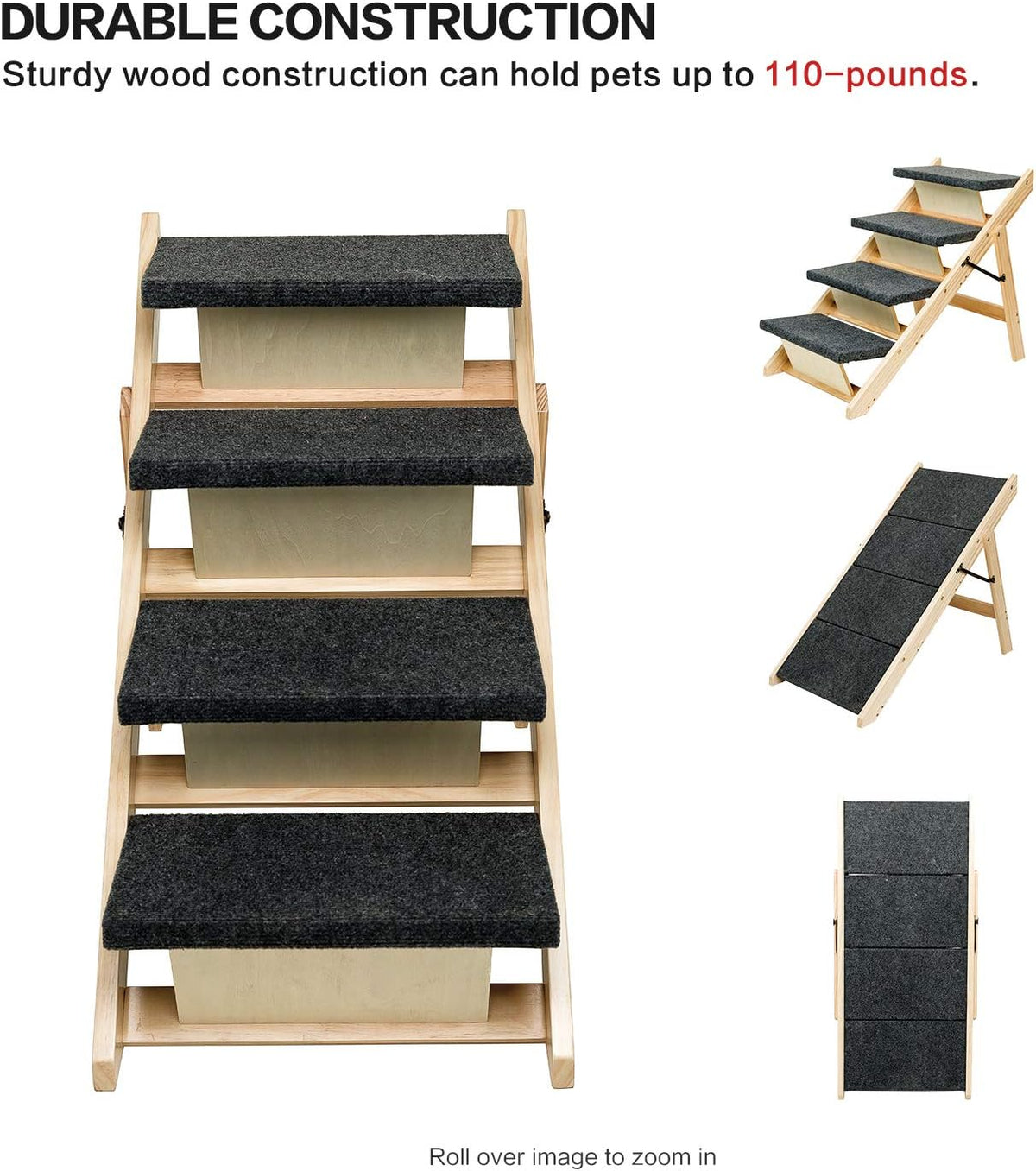 Foldable 4 Levels Wooden Pet Stairs and Ramp G2470