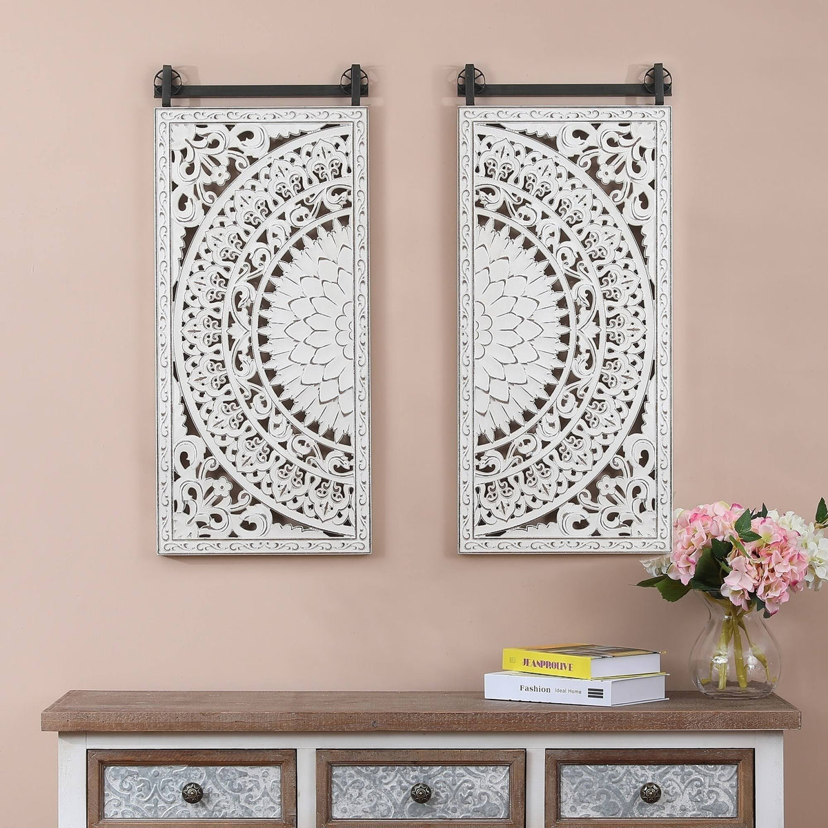 Set of 2 Decorative Carved MDF Wall Panel M344598