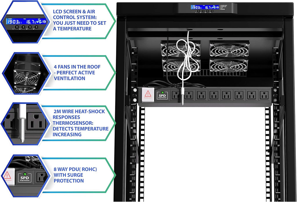 18U Locking Server Rack Cabinet with Casters O6670