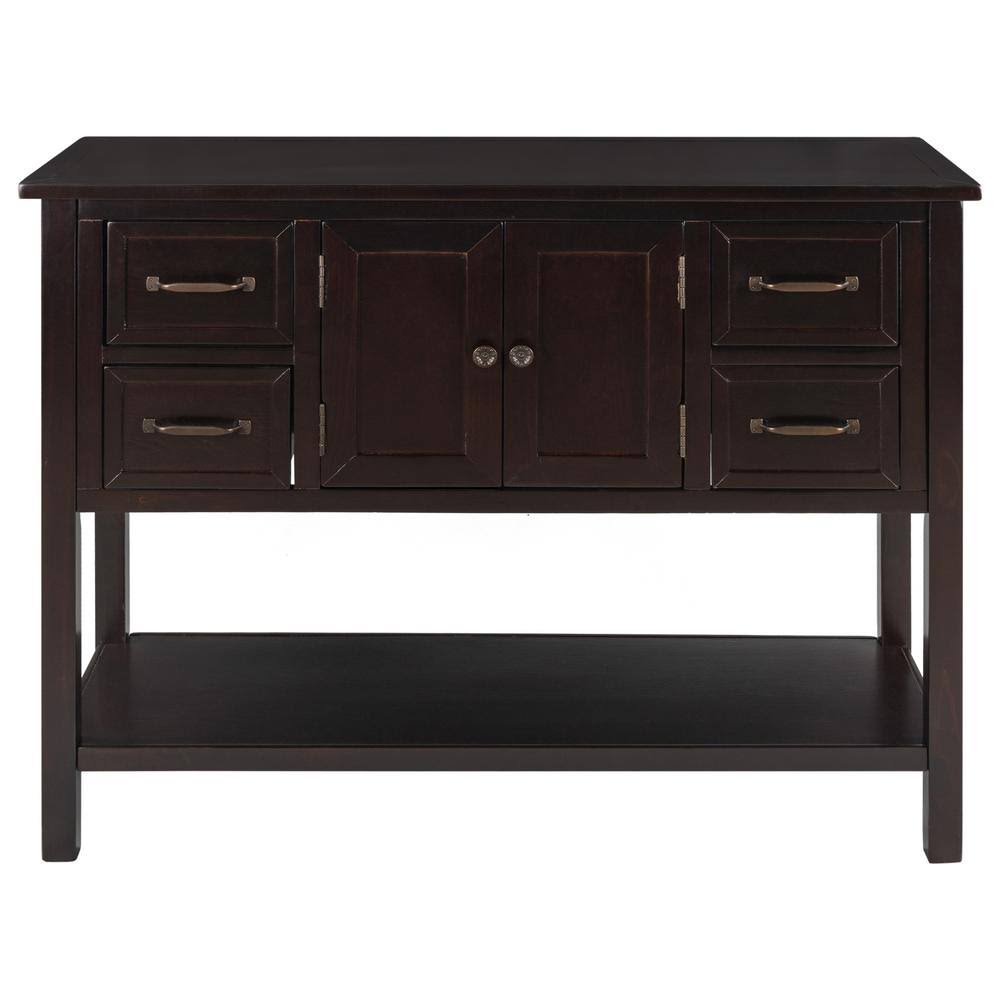 Espresso Solid Wood Console Table with 4 Drawers E302