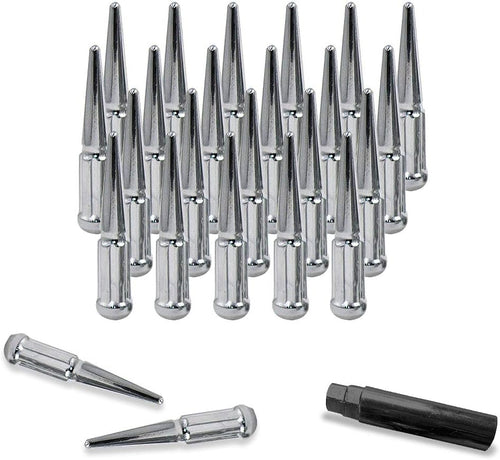 24pcs 7-Spline 14x1.5 Spike Wheel Lug Nuts M14-1.5 Conical Seat Solid Steel Black D22754