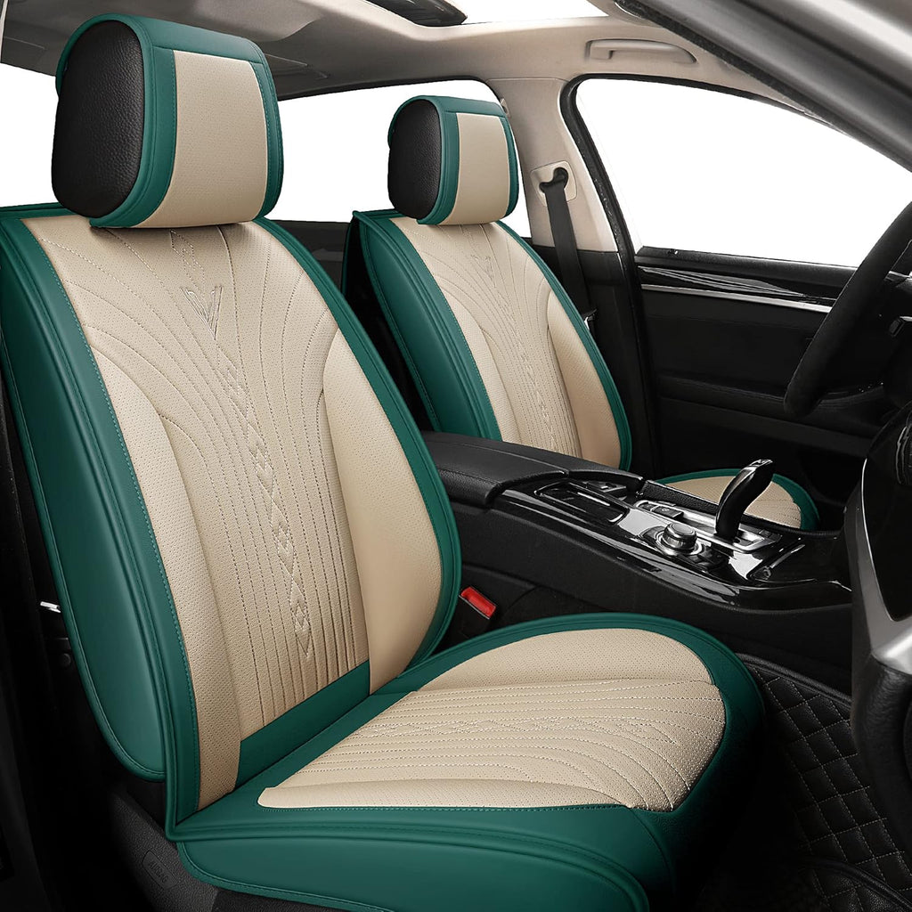 Beige and Blue Leather Car Seat Covers Full Set P21230