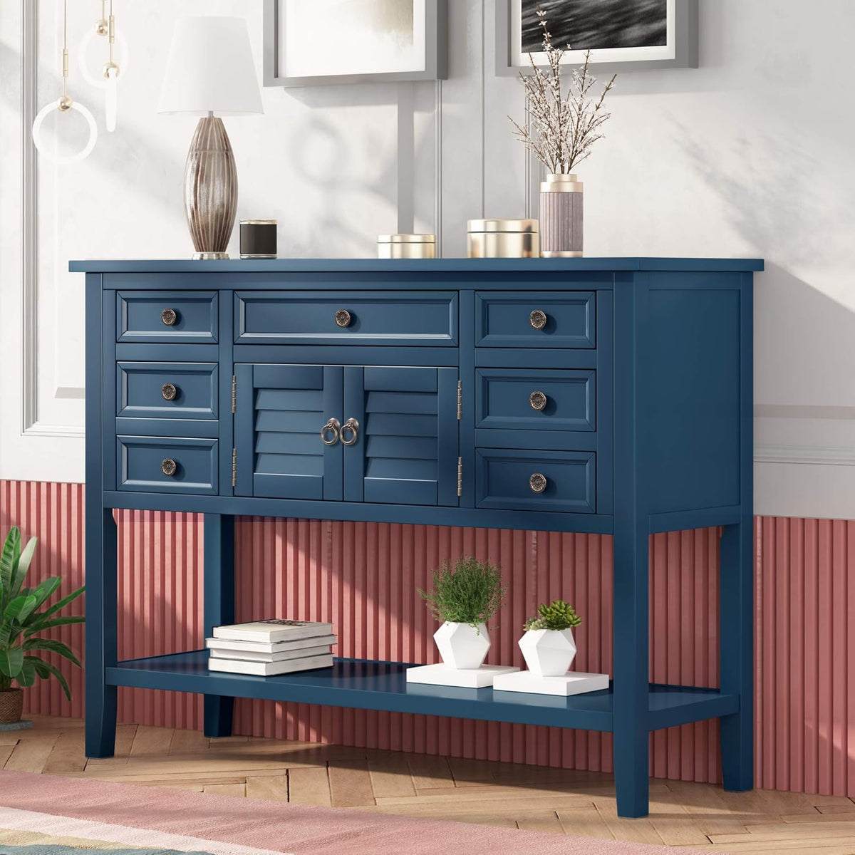 45 Console Table with 7 Drawers Cabinet and Bottom Shelf Sideboard I485215