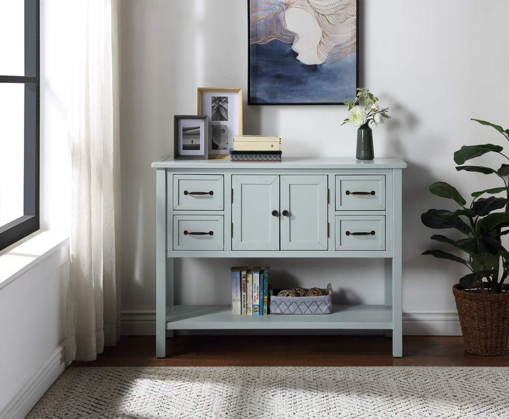 Solid Wood Console Table with 2 Storage Drawers and 1 Shelf, Black S986607