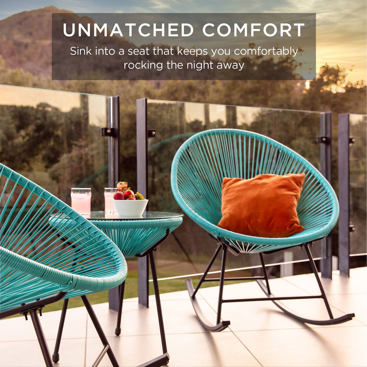 3-Piece All-Weather Woven Rope Bistro Set with Rocking Chairs F1189