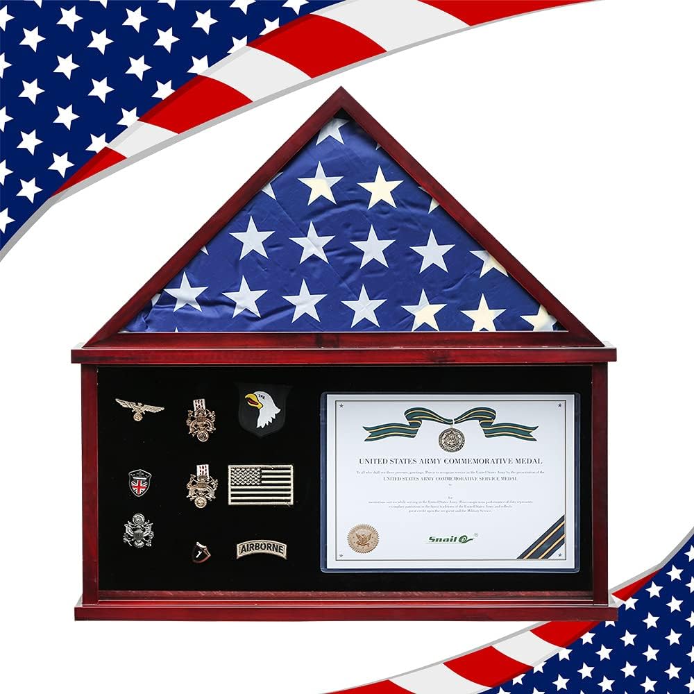 Large Military Shadow Box Flag Display Case with Certificate Holder H652
