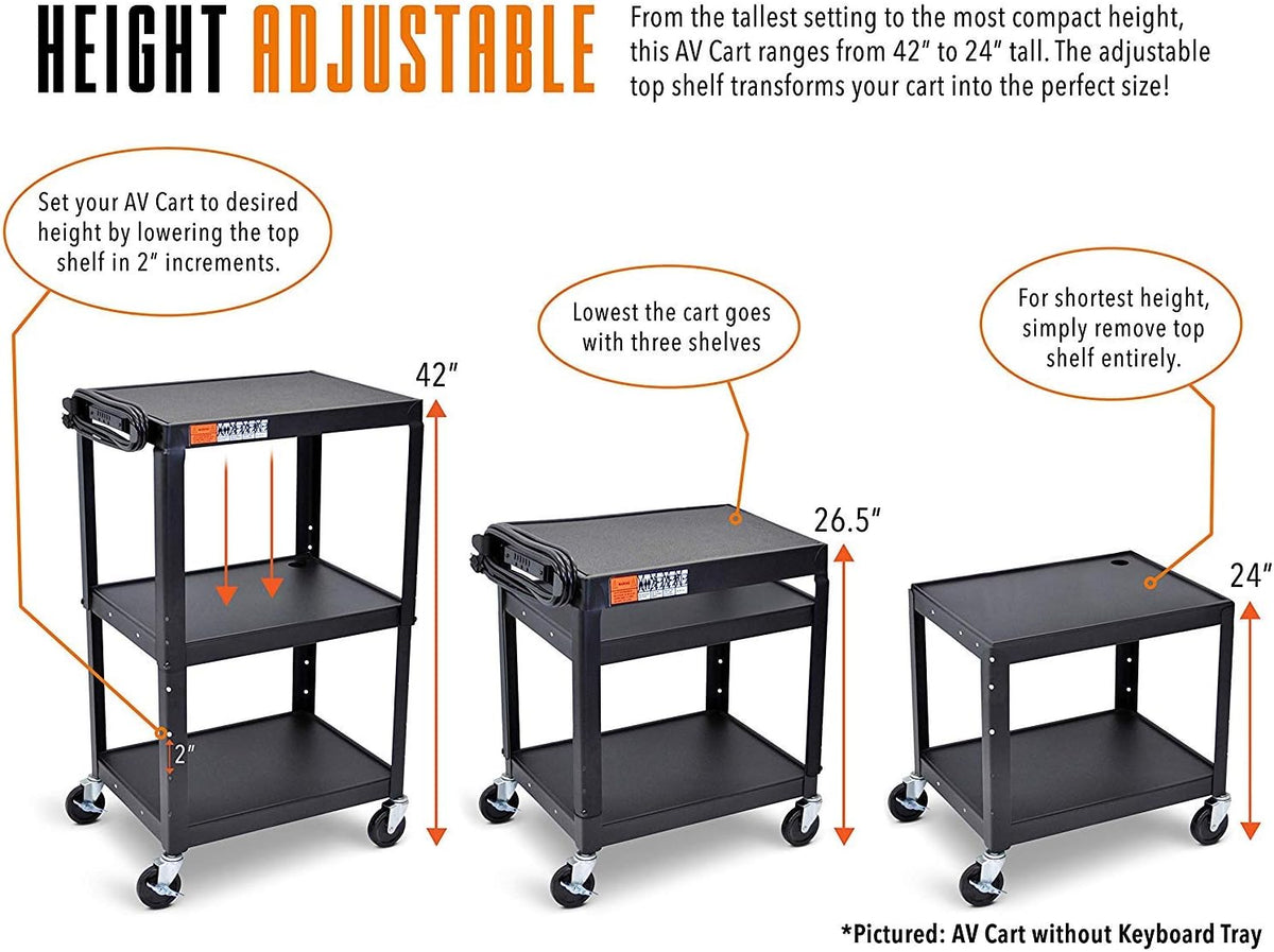 Extra Wide AV Cart with Lockable Wheels and Keyboard Tray W3877