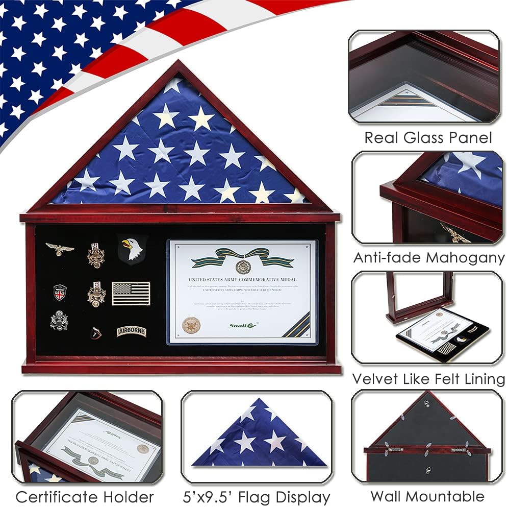 Large Military Shadow Box Flag Display Case with Certificate Holder H652