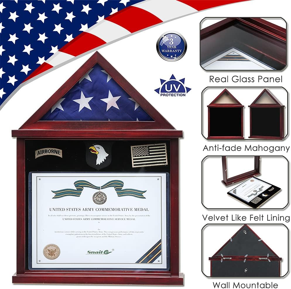 Large Military Shadow Box Flag Display Case with Certificate Holder H652