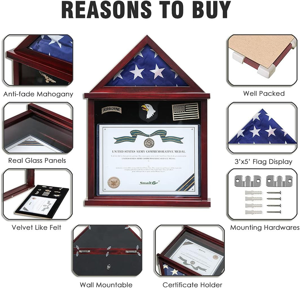 Large Military Shadow Box Flag Display Case with Certificate Holder H652