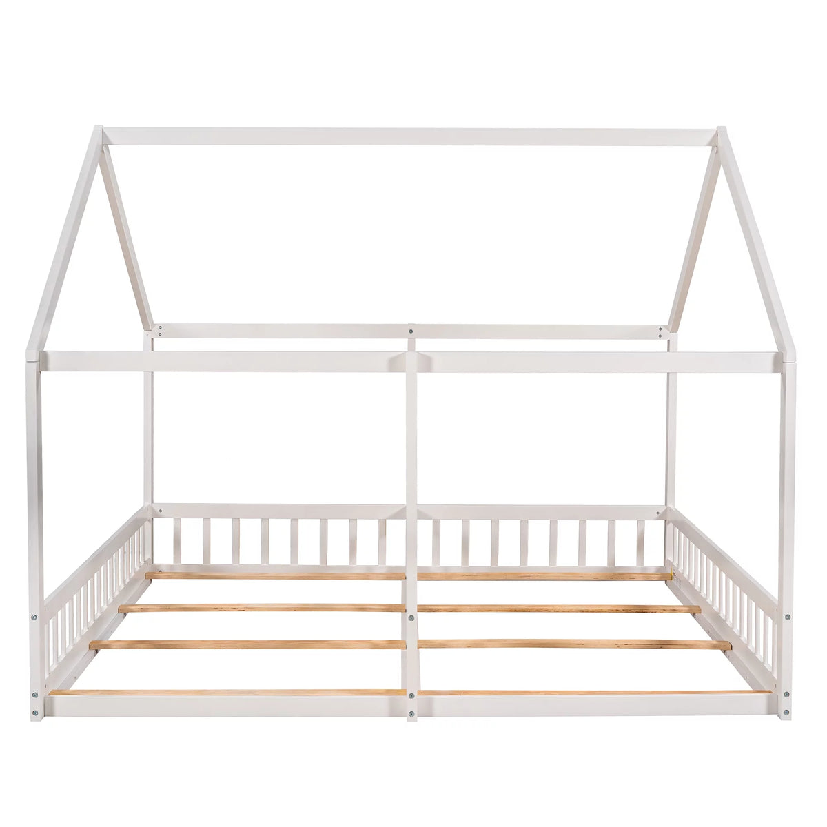 White Twin Size Wood House Platform Bed with Safety Fence Y9001