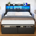 Queen Size Storage Drawer Metal Platform Bed Frame with Upholstered Headboard Y948