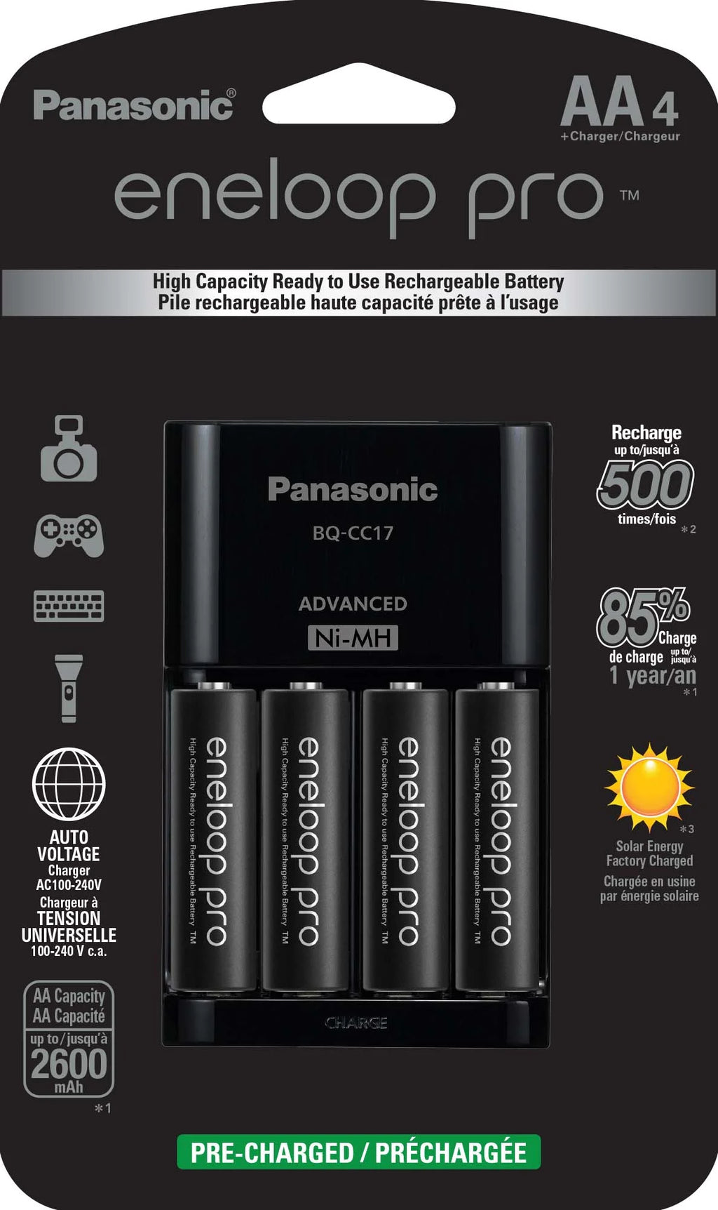 Battery Charger with 4-Pack AA Rechargeable Batteries B801