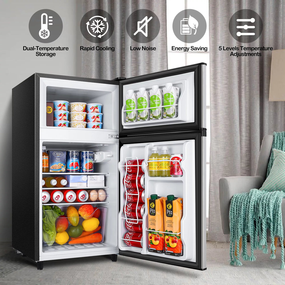 3.5 Cu ft Two Door Mini Fridge with Freezer S54944