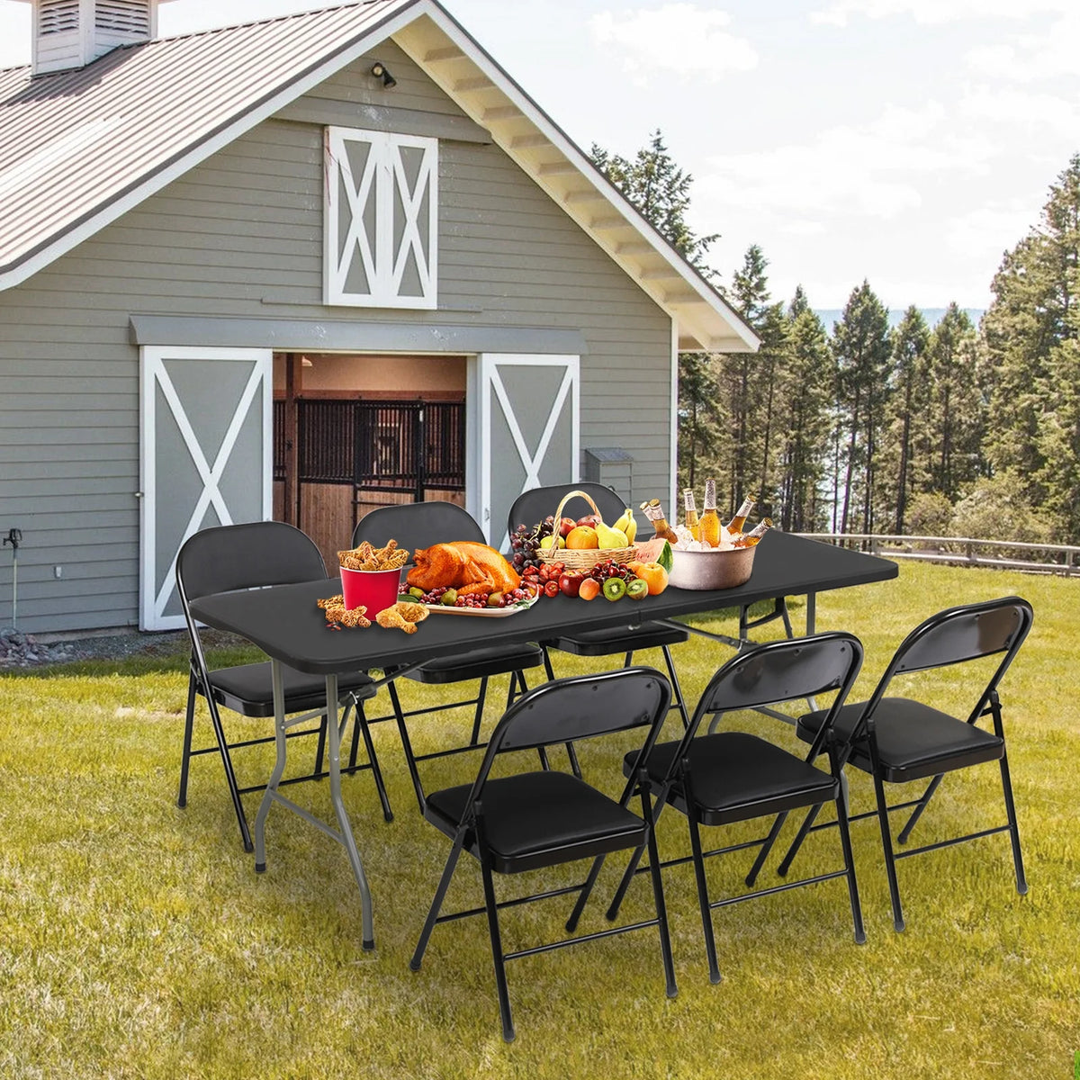 Black Metal Folding Chairs with Padded Seats, 6 Pack U4618