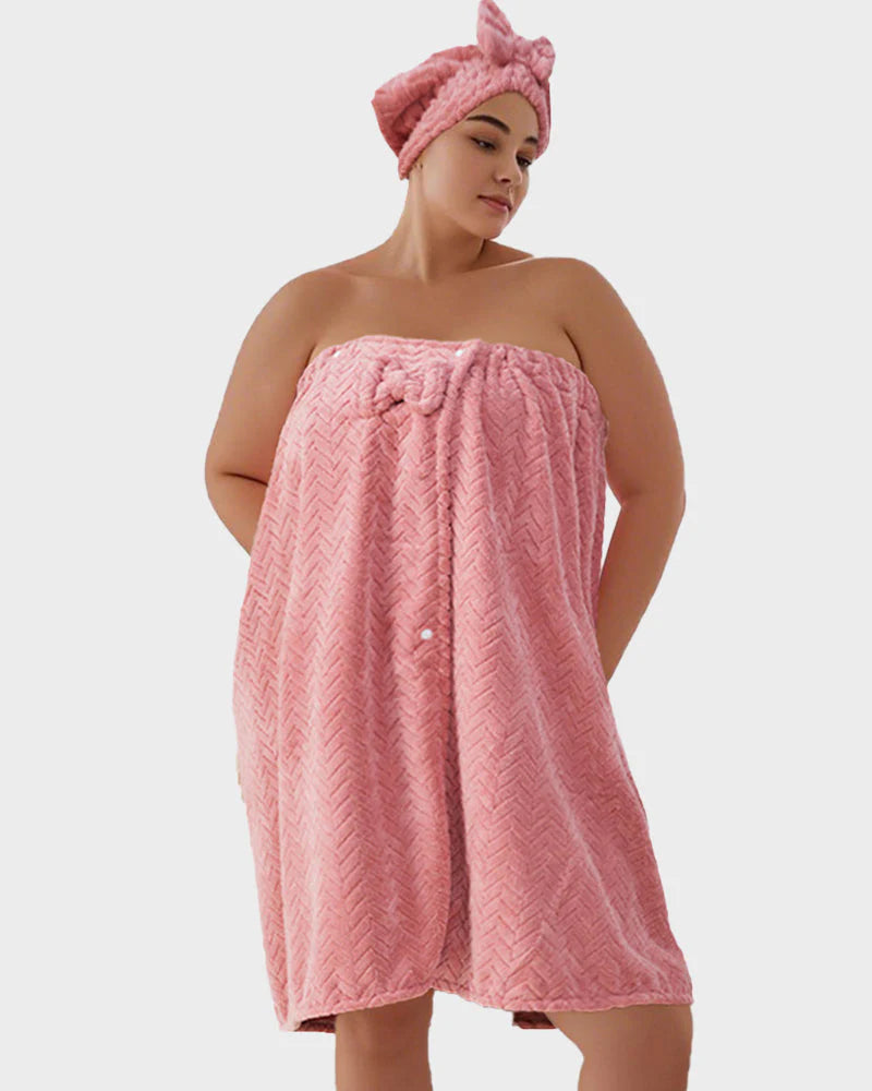 Adjustable Plus Size Bath Skirt & Quick-Dry Cap Set I423760