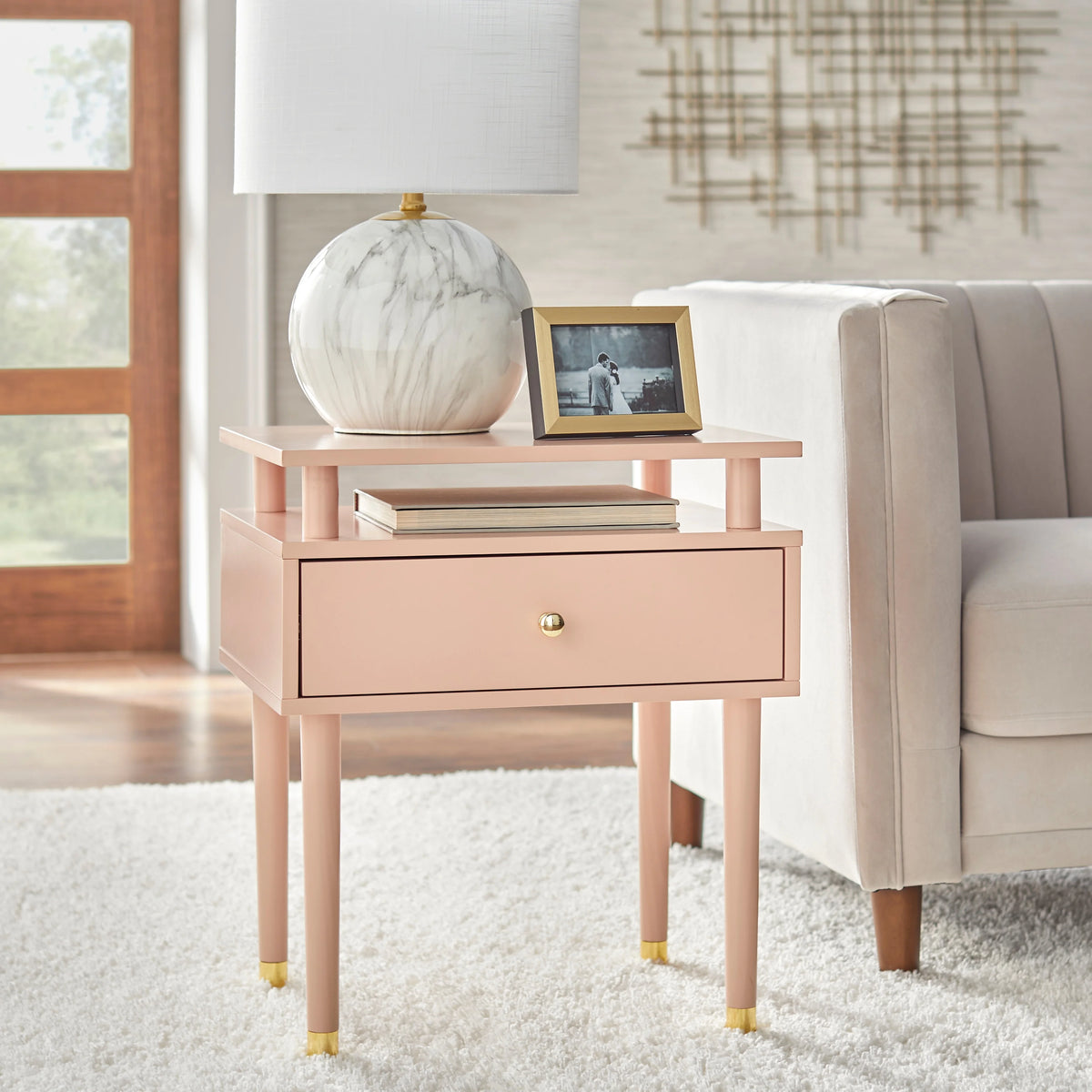One Drawer Side Table Walnut Stained F2561