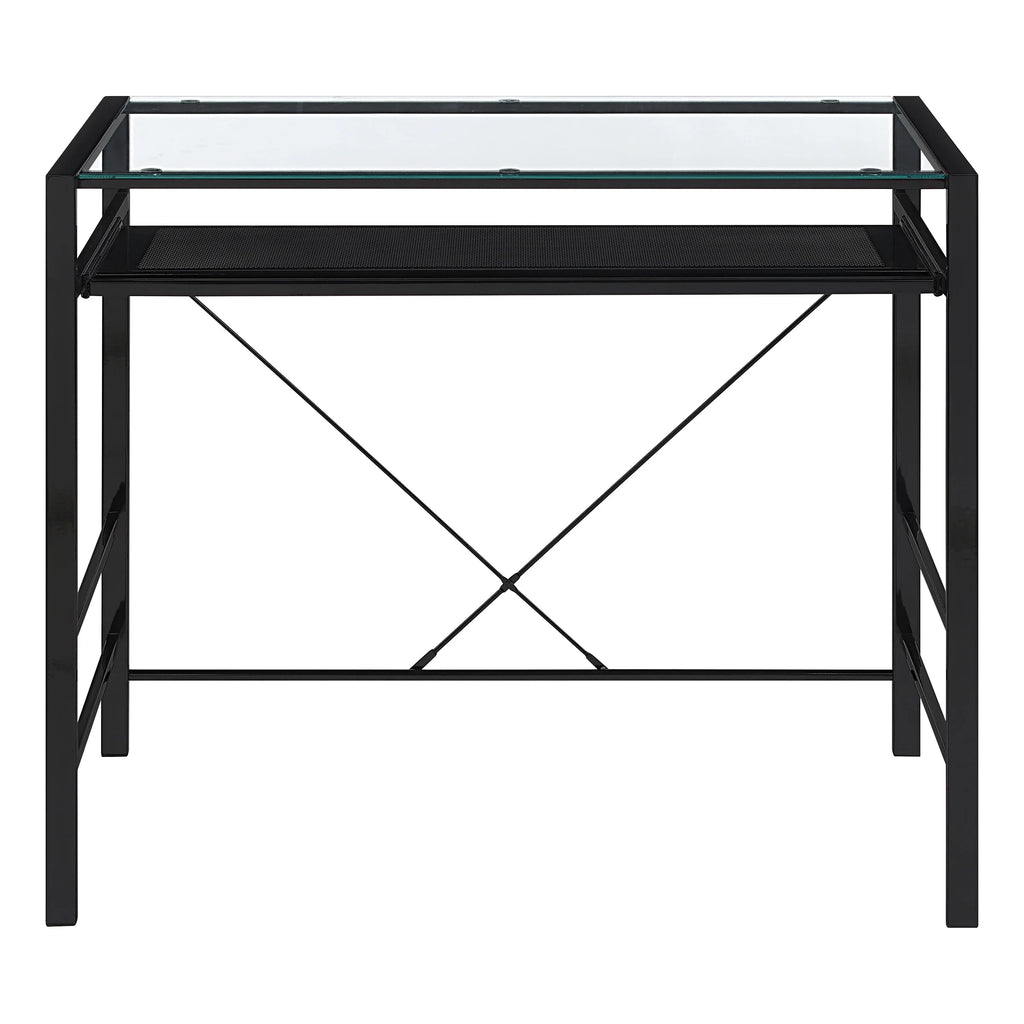 Computer Desk with Clear Tempered Glass Top and Black Metal Frame H139