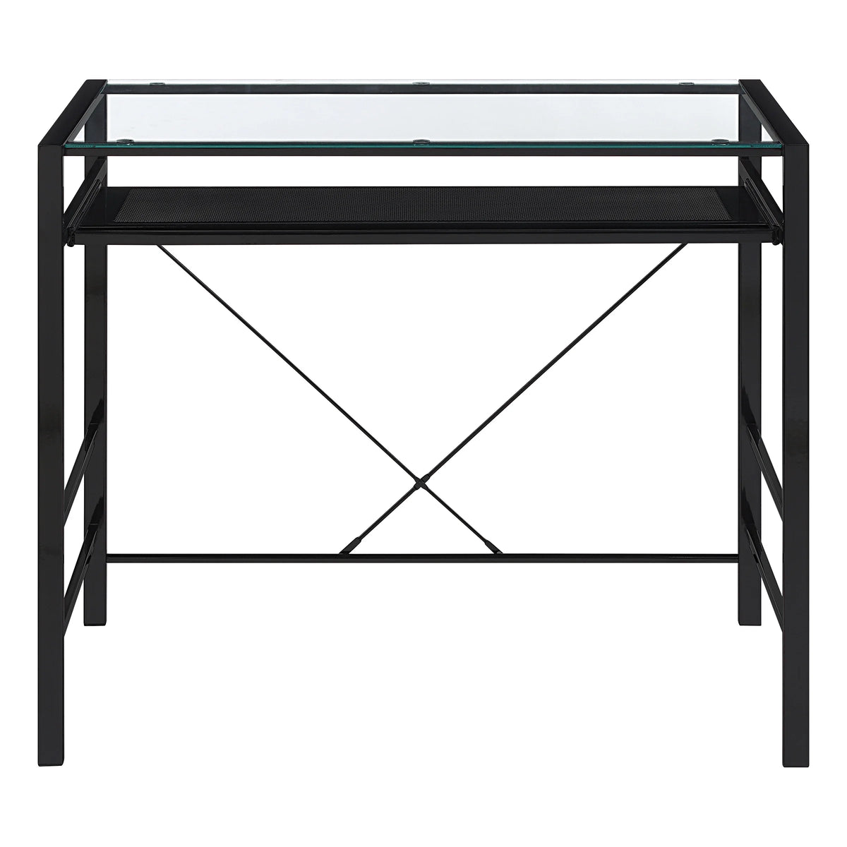 Computer Desk with Clear Tempered Glass Top and Black Metal Frame H139