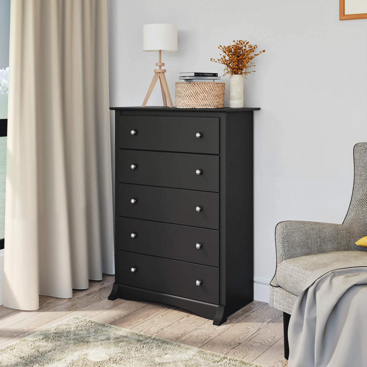 Black 5 Drawer Chest T730