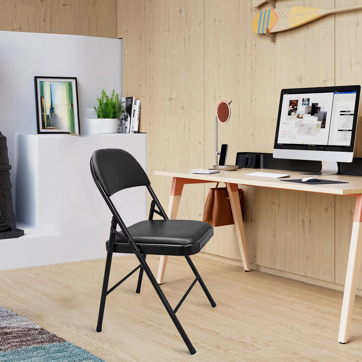 Black Metal Folding Chairs with Padded Seats, 6 Pack U4618