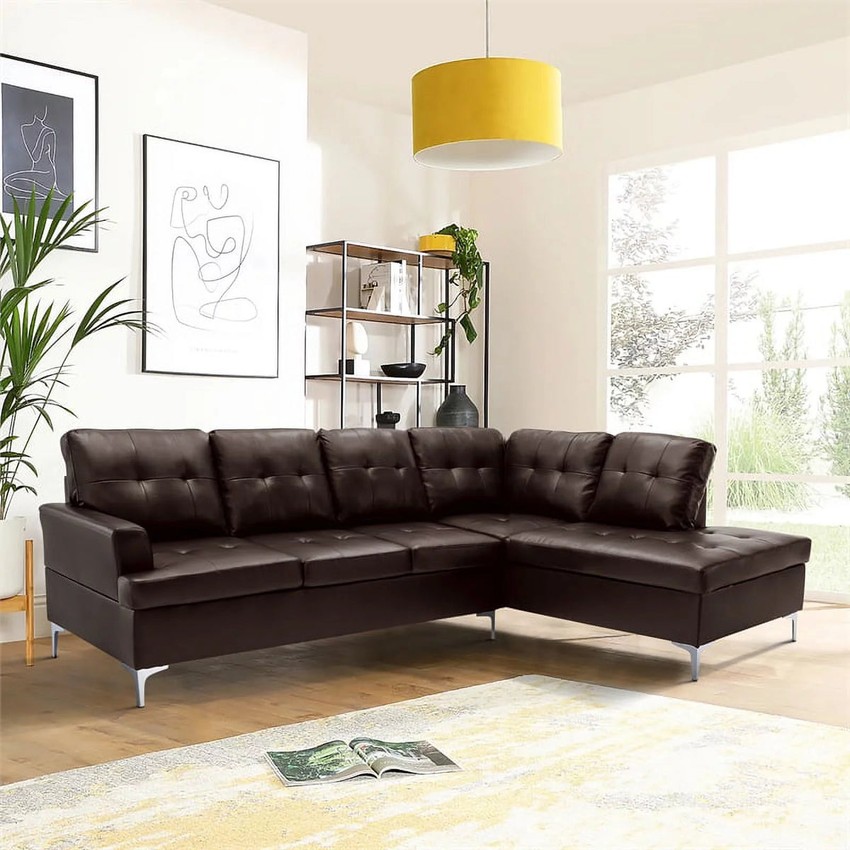 Brown Faux Leather Sectional Sofa U701887