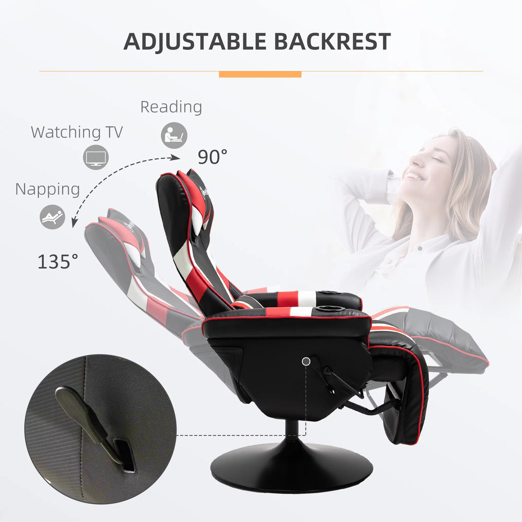 Black White Red Gaming Chair with Footrest and Cup Holder B32098