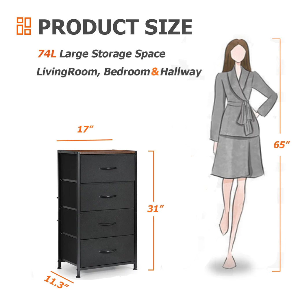 Black 4 Drawer Fabric Dresser L3297