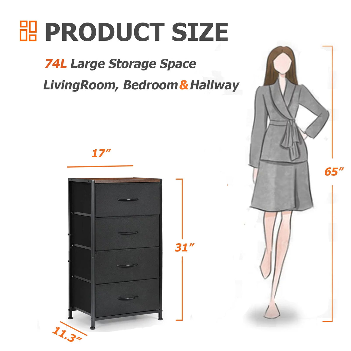 Black 4 Drawer Fabric Dresser L3297