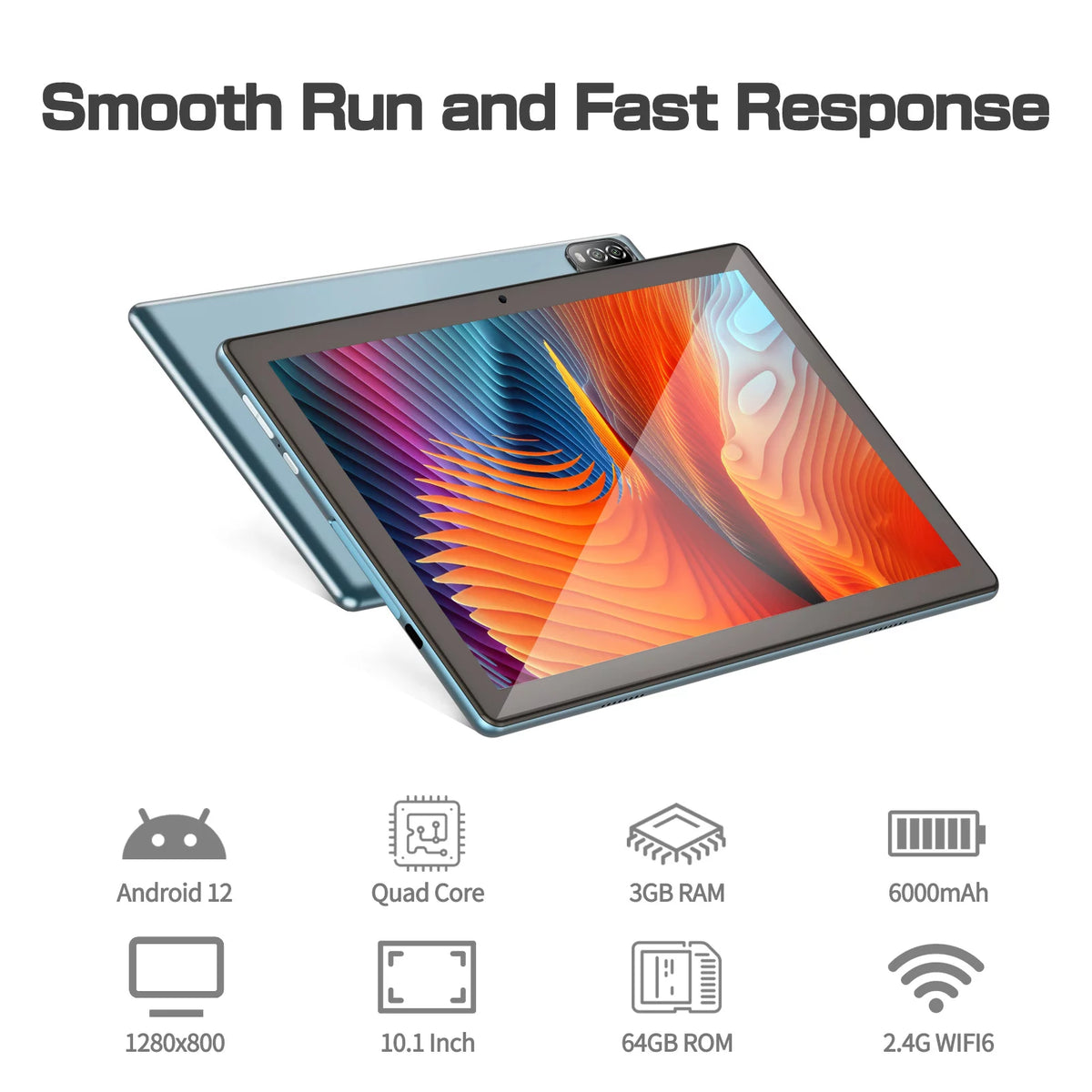 Android 12 Tablet 10 inch, 3GB RAM 64GB Storage, Blue D90348