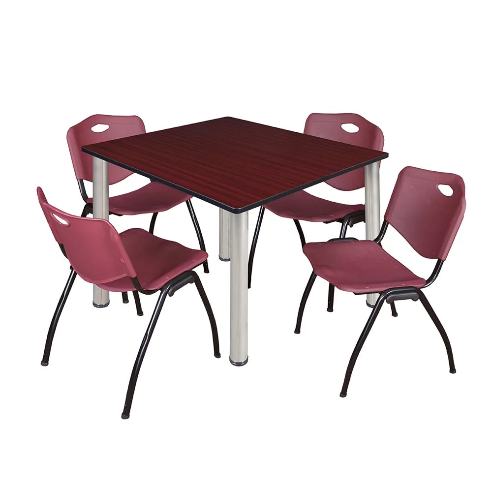 48" Square Breakroom Table & 4 Stack Chairs Z818