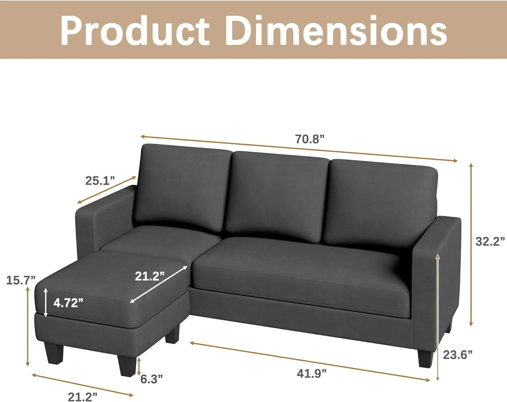 L Shaped Convertible Sectional Sofa with Ottoman Dark Gray T48584