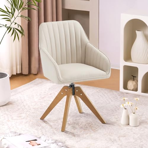 Beige Faux Linen Swivel Accent Chair with Arms X196