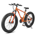 26 Fat Tire Mountain Bike with Front Suspension 21 Speeds Disc Brakes Orange E39712