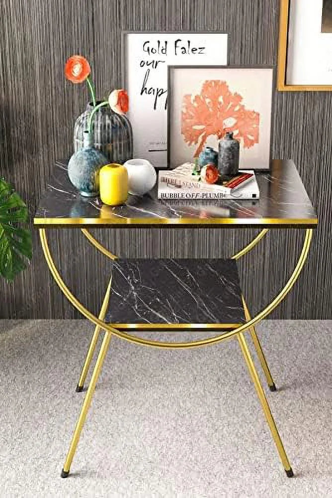 White Marble Nightstand with Gold Metal Legs K34154